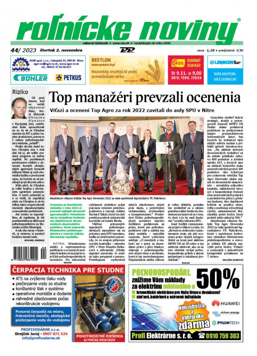 Obálka titulu Rolnické noviny - vydání č. 44/2023