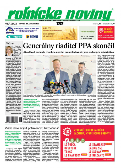 Obálka titulu Rolnické noviny - vydání č. 46/2023