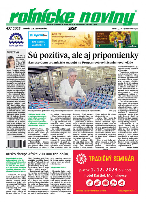 Obálka titulu Rolnické noviny - vydání č. 47/2023