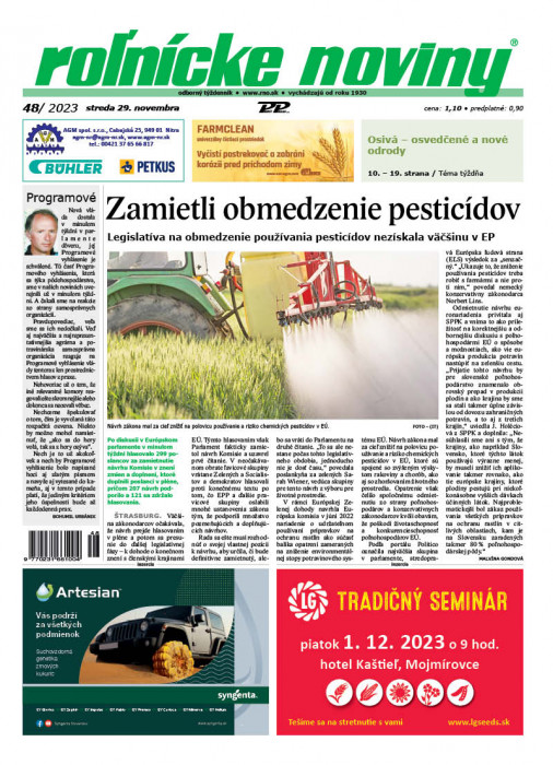 Obálka titulu Rolnické noviny - vydání č. 48/2023