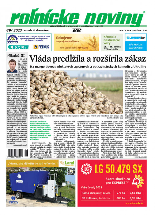 Obálka titulu Rolnické noviny - vydání č. 49/2023