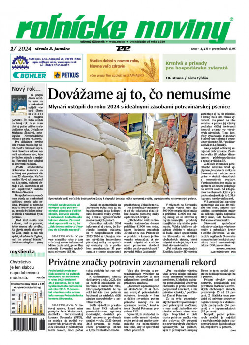 Obálka titulu Rolnické noviny - vydání č. 1/2024