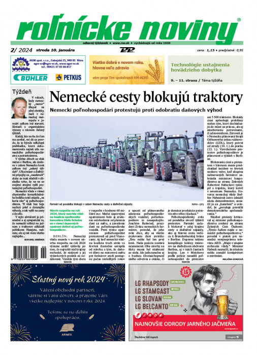 Obálka titulu Rolnické noviny - vydání č. 2/2024