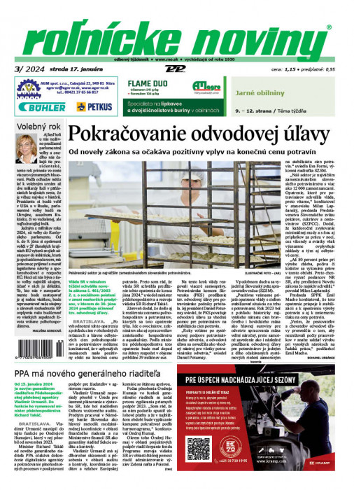 Obálka titulu Rolnické noviny - vydání č. 3/2024