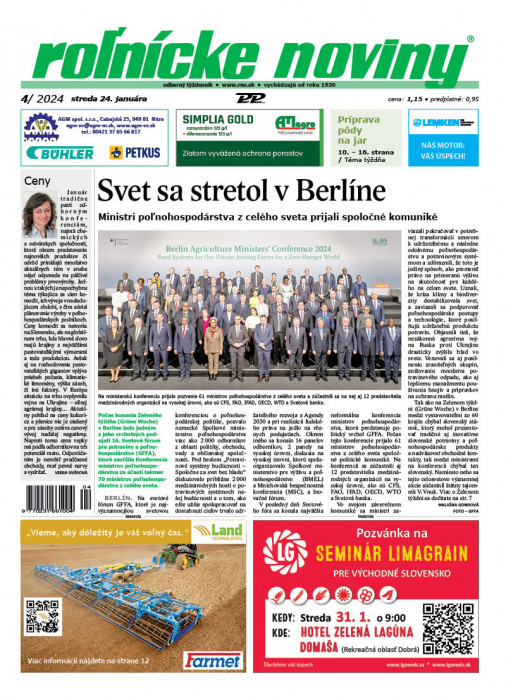 Obálka titulu Rolnické noviny - vydání č. 4/2024