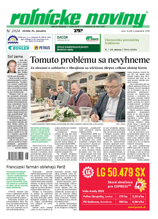 Obálka titulu Rolnické noviny - vydání č. 5/2024