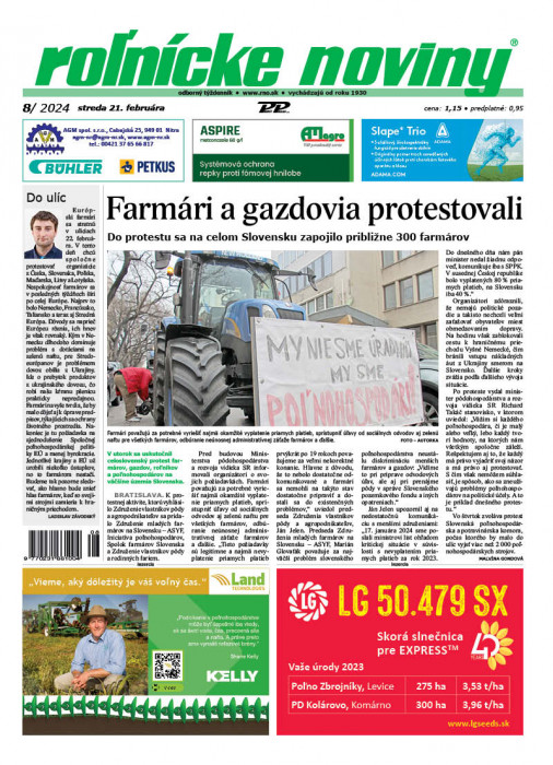 Obálka titulu Rolnické noviny - vydání č. 8/2024