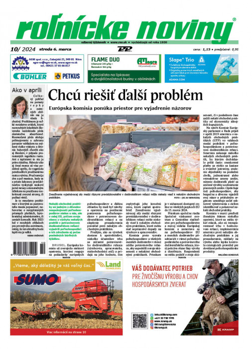 Obálka titulu Rolnické noviny - vydání č. 10/2024