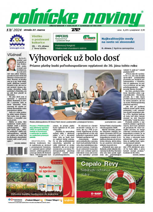 Obálka titulu Rolnické noviny - vydání č. 13/2024