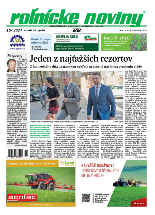 Obálka titulu Rolnické noviny - vydání č. 15/2024