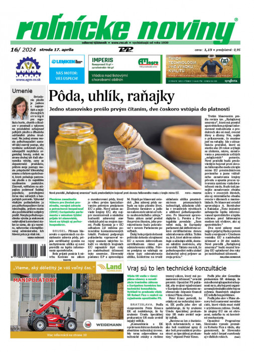 Obálka titulu Rolnické noviny - vydání č. 16/2024
