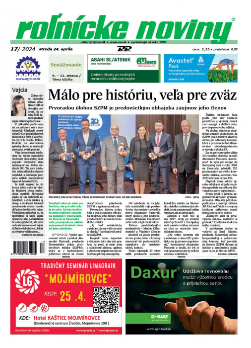 Obálka titulu Rolnické noviny - vydání č. 17/2024