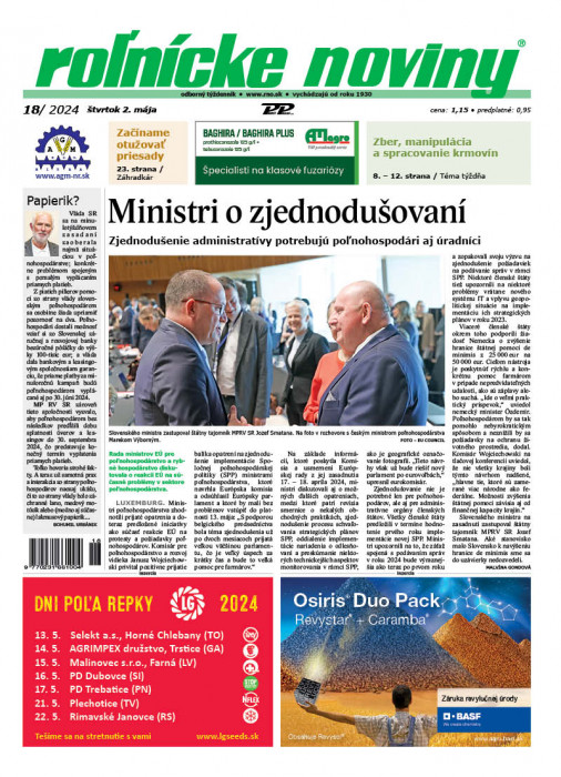 Obálka titulu Rolnické noviny - vydání č. 18/2024