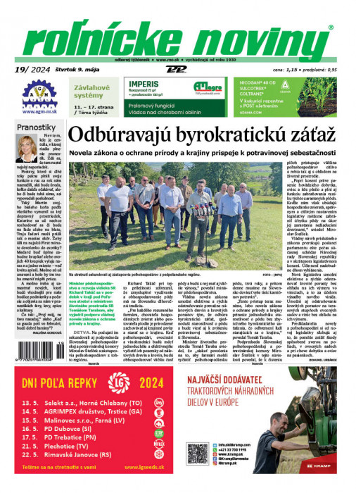 Obálka titulu Rolnické noviny - vydání č. 19/2024