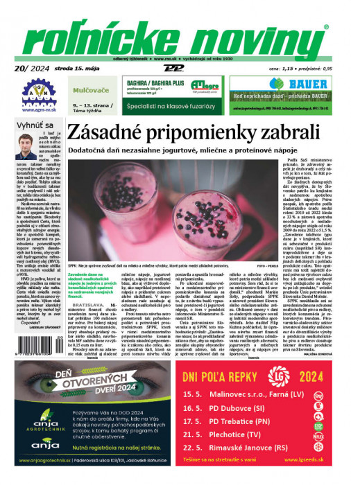 Obálka titulu Rolnické noviny - vydání č. 20/2024