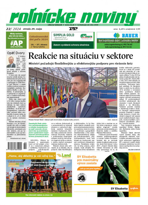 Obálka titulu Rolnické noviny - vydání č. 22/2024