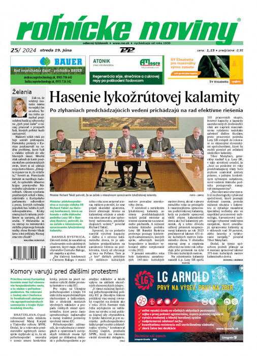 Obálka titulu Rolnické noviny - vydání č. 25/2024