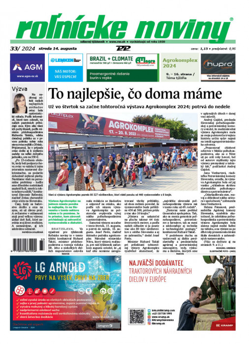 Obálka titulu Rolnické noviny - vydání č. 33/2024