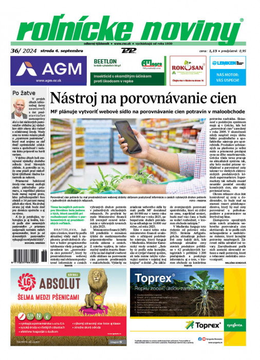 Obálka titulu Rolnické noviny - vydání č. 36/2024