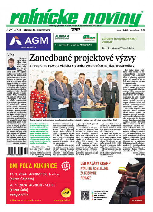 Obálka titulu Rolnické noviny - vydání č. 37/2024