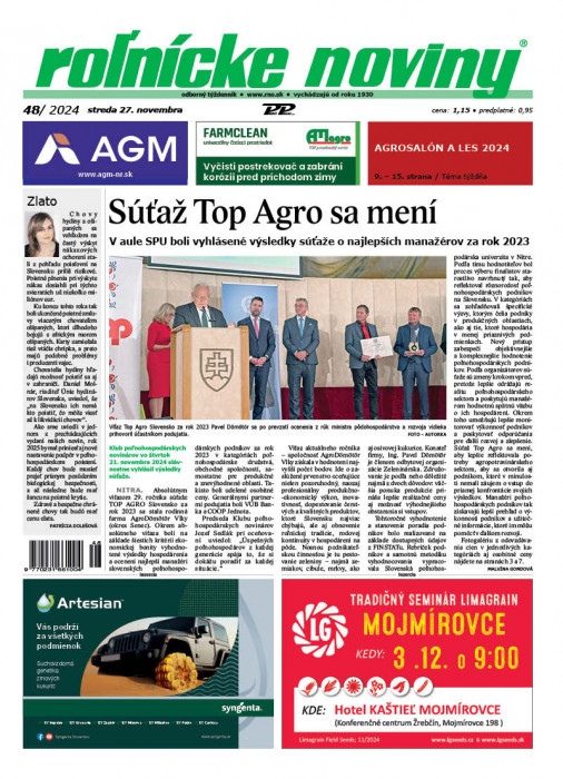 Obálka titulu Rolnické noviny - vydání č. 48/2024
