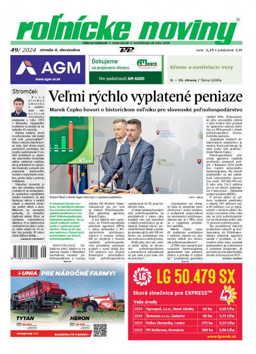 Obálka titulu Rolnické noviny - vydání č. 49/2024