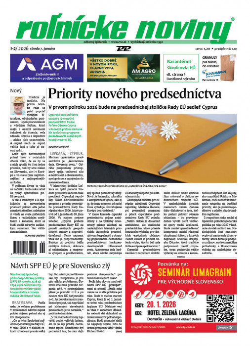 Obálka titulu Rolnické noviny - vydání č.&nbsp;1/2025