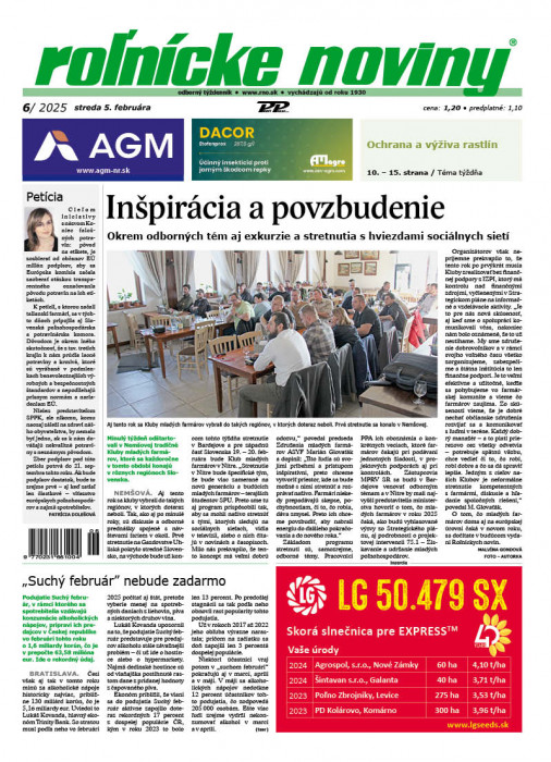 Obálka titulu Rolnické noviny - vydání č. 6/2025
