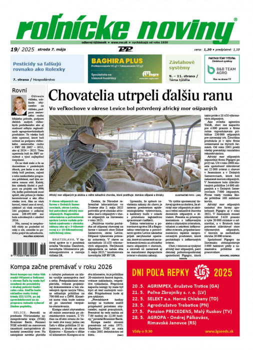 Obálka titulu Rolnické noviny - vydání č. 19/2025