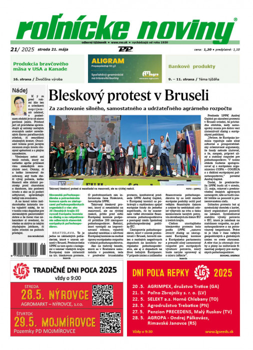 Obálka titulu Rolnické noviny - vydání č. 21/2025