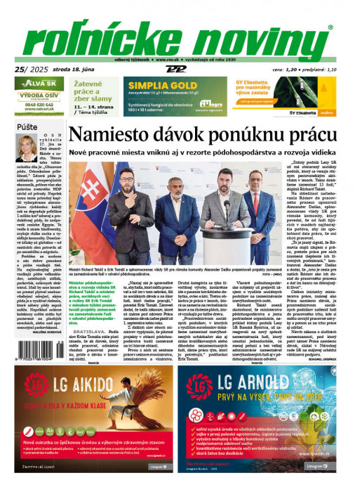 Obálka titulu Rolnické noviny - vydání č. 25/2025