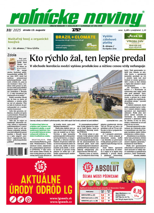 Obálka titulu Rolnické noviny - vydání č. 33/2025