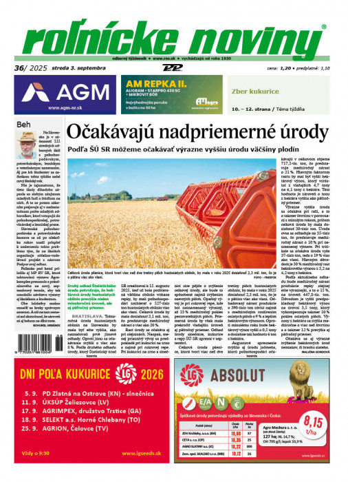 Obálka titulu Rolnické noviny - vydání č. 36/2025