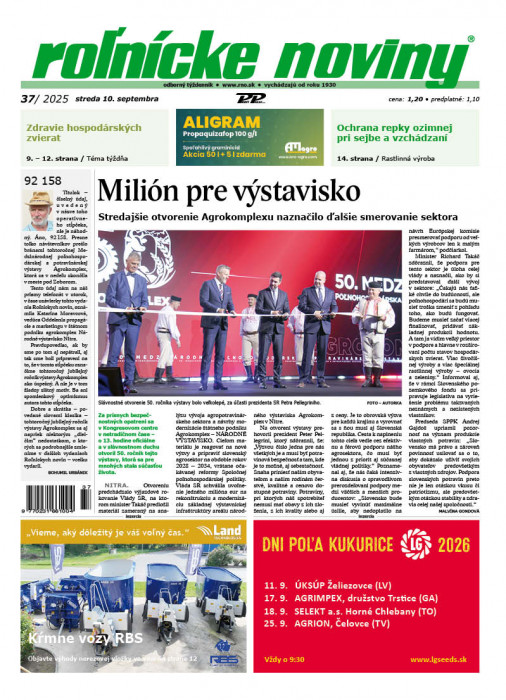 Obálka titulu Rolnické noviny - vydání č. 37/2025
