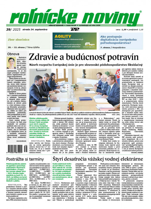 Obálka titulu Rolnické noviny - vydání č. 39/2025