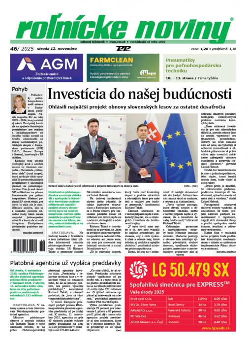 Obálka titulu Rolnické noviny - vydání č.&nbsp;46/2025
