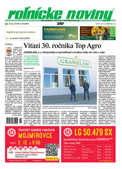 Obálka titulu Rolnické noviny - vydání č.&nbsp;47/2025