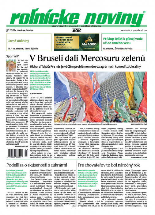 Obálka titulu Rolnické noviny - vydání č.&nbsp;2/2026