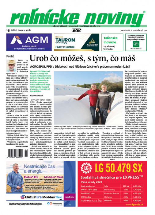 Obálka titulu Rolnické noviny - vydání č.&nbsp;14/2026