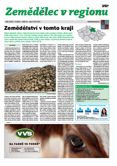 Obálka titulu Zemědělec v regionu - vydání č. 3/2023