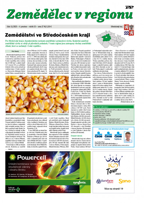 Obálka titulu Zemědělec v regionu - vydání č. 11/2023