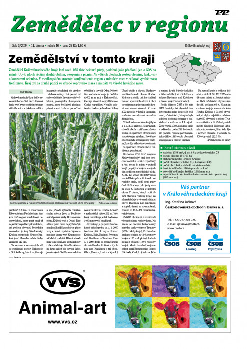 Obálka titulu Zemědělec v regionu - vydání č. 3/2024