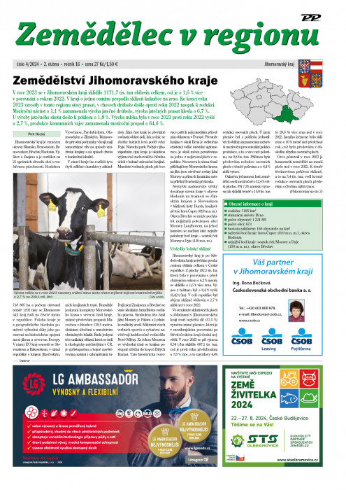 Obálka titulu Zemědělec v regionu - vydání č. 4/2024