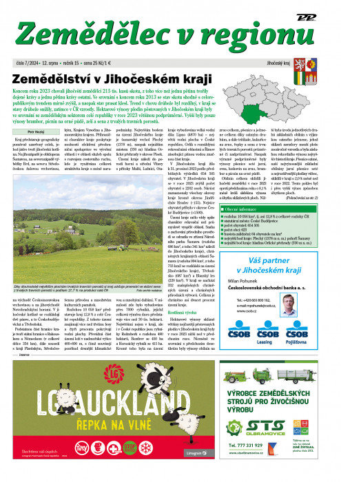 Obálka titulu Zemědělec v regionu - vydání č. 7/2024