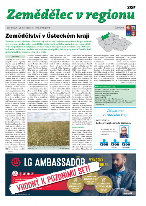 Obálka titulu Zemědělec v regionu - vydání č. 8/2024
