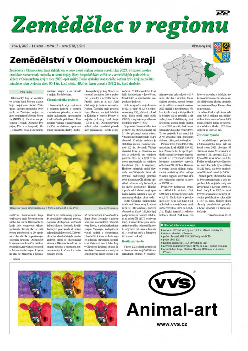 Obálka titulu Zemědělec v regionu - vydání č. 1/2025