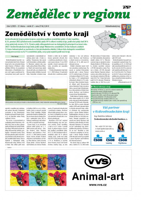 Obálka titulu Zemědělec v regionu - vydání č. 3/2025