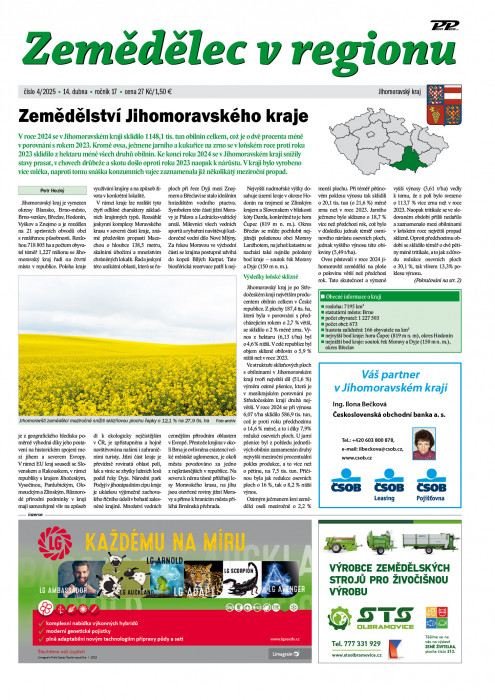 Obálka titulu Zemědělec v regionu - vydání č. 4/2025