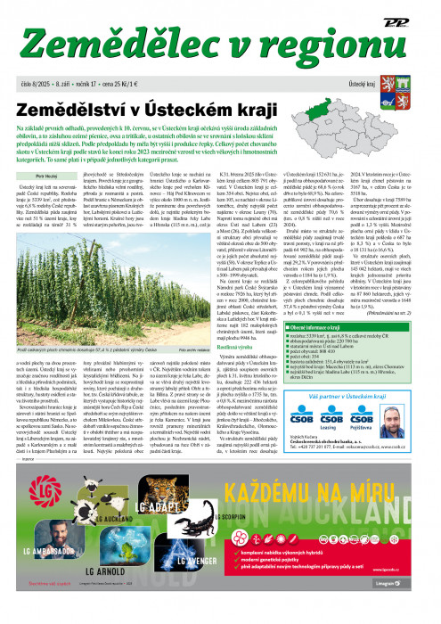 Obálka titulu Zemědělec v regionu - vydání č. 8/2025