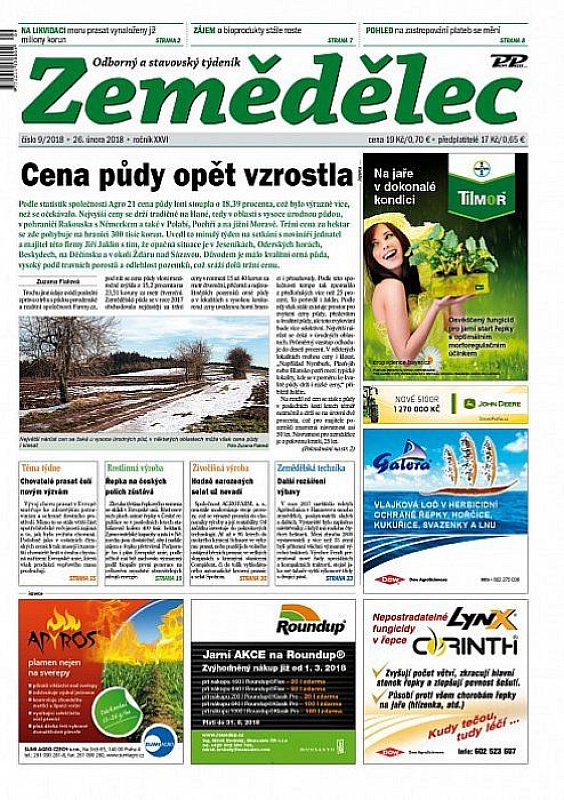Obálka titulu Zemědělec - vydání č. 9/2018